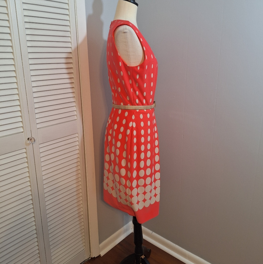 Tahari polka dot pleated fit and flare dress sz 8 *M - Picture 2 of 5